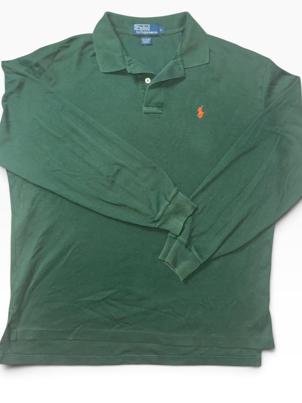 Polo by Ralph Lauren Men’s L Green Long Sleeve Polo Shirt Orange Pony